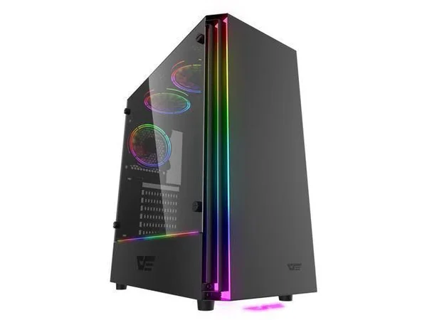 darkFlash J11 Black ATX Mid-Tower Desktop Computer Gaming Case USB 3.0 Ports Tempered Glass Windows with 1pcs 120mm LED MR12 RGB