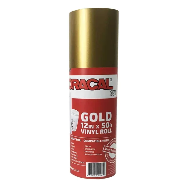 12.125 inch x 50ft Roll of Oracal 651 Gold Craft Vinyl - on A 2.5 inch Core - Adhesive Vinyl for Cricut, Silhouette, and Cameo C
