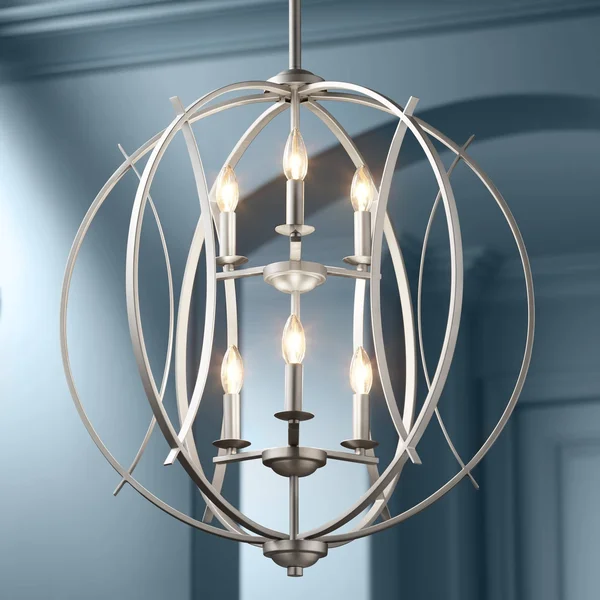 Brushed Nickel Spherical 24x22 Wide 6-Light Pendant Chandelier