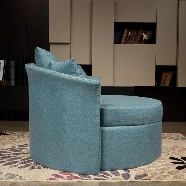 LOKATSE Indoor Accent Upholstery Circular Round Shape Loveseat with Cushions and Pillows - Industrial Gray