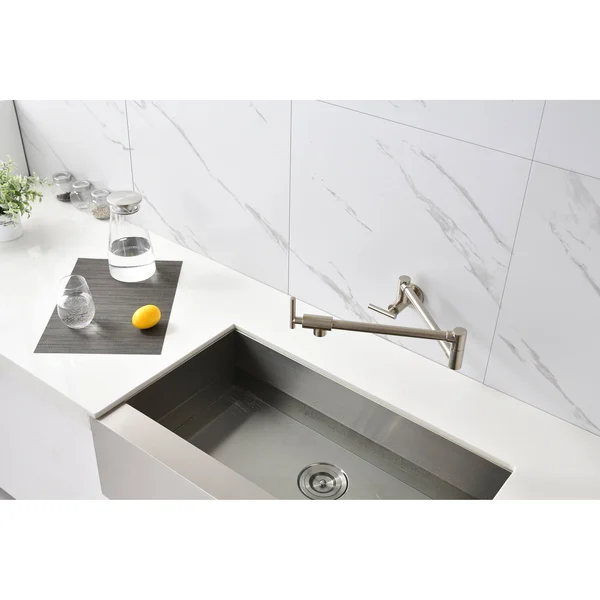 Global Pronex Pot Filler Faucet Wall Mount Solid Brass Kitchen Faucet 2 Handles with Single Hole Double Joint Swing Arm - Matte