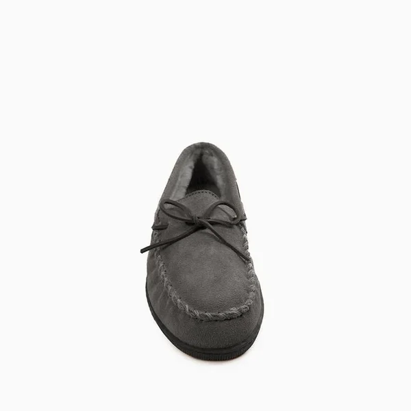 Minnetonka Pile Lined Hardsole Slipper - Gray - Loafers