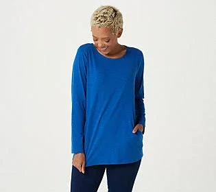 Susan Graver Weekend Textured Cotton Knit Tunic with Pockets, Size X-Large, Stratus Blue