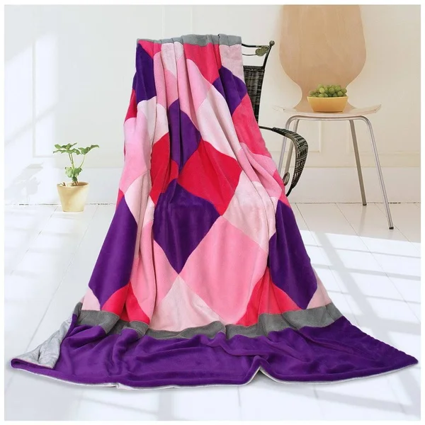 Plaids - Sweet Days Soft Coral Fleece Patchwork Throw Blanket (59 inch-78.7 inch), Orange