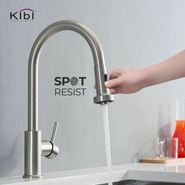 KIBI Brass Pull Down Kitchen Faucet with Sprayer & Soap Dispenser Brushed Nickel