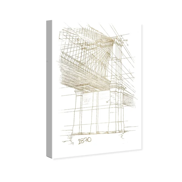 Oliver Gal '20895 Golden Brooklyn Bridge' Architecture and Buildings Wall Art Canvas Print - Gold, White - 20 x 30