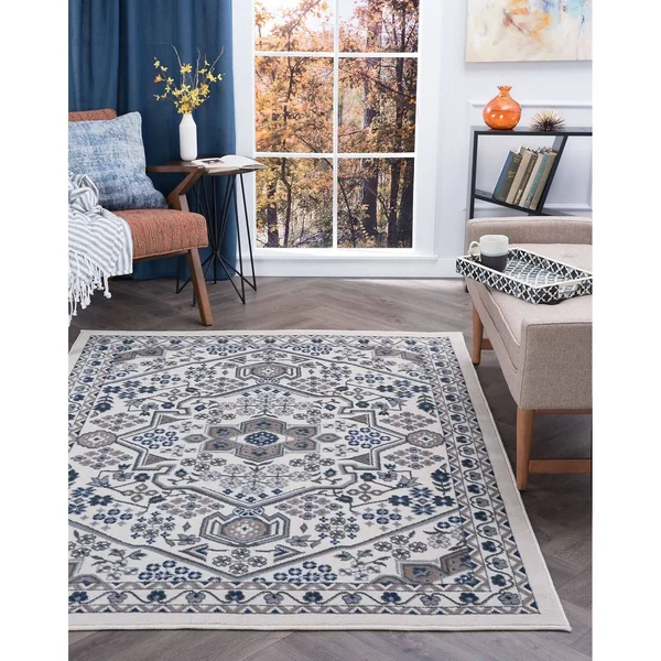 Alise Rugs Hamilton Traditional Oriental Runner Rug - 7&10 x 7&10 - Navy