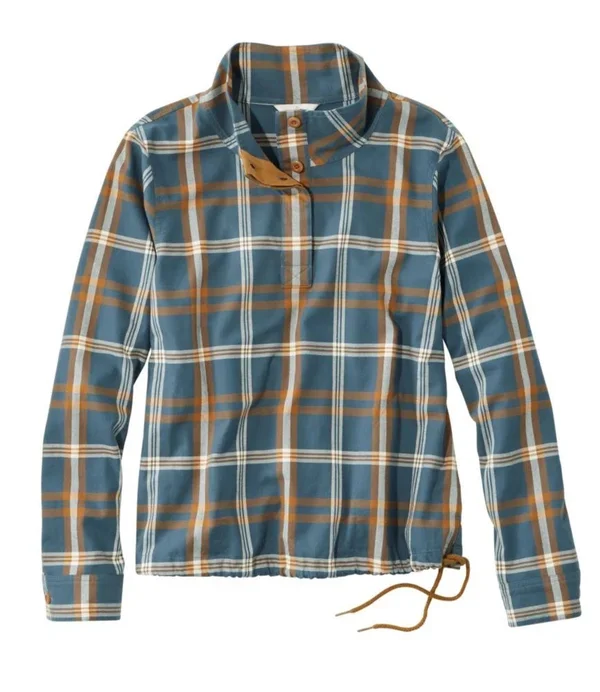 Women's Signature Brushed Cotton Mockneck Shirt - Pattern Blue Medium, L.L.Bean