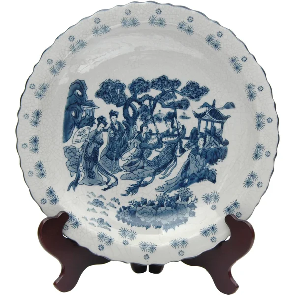 Oriental Furniture 14x22 Ladies Blue & White Porcelain Plate