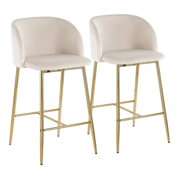 LumiSource Fran Contemporary Counter Stool - Set of 2 - Chrome, Blue Velvet