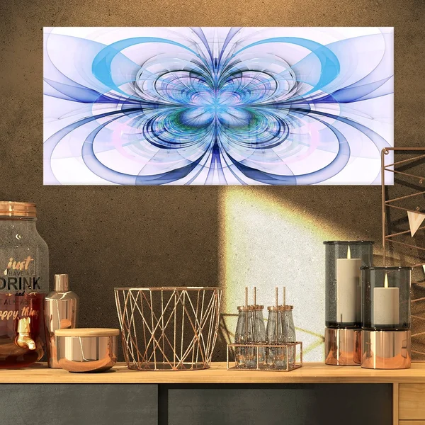 Design Art Turquoise Fractal Flower Pattern - Floral Digital Art Glossy Metal Wall Art, Size: 20 in. Wide x 12 in. High, Blue