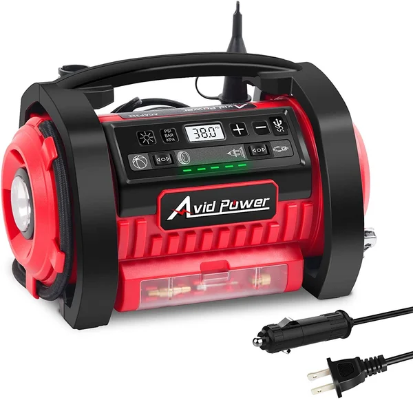 Avid Power Tire Inflator Air Compressor, 12V DC, 110V AC Dual Power Tire Pump