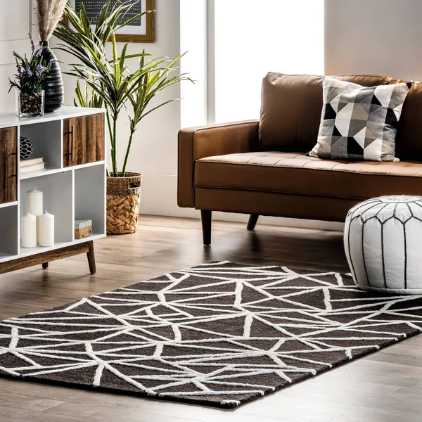 5'x8' Rectangle Hand Made Woven Geometric Wool Area Rug Black - nuLOOM