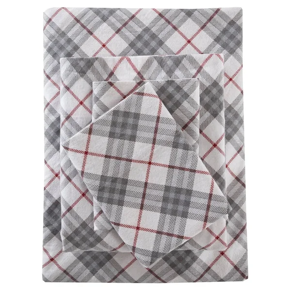 True North by Sleep Philosophy Cozy Flannel Sheet Set - Red Plaid - King