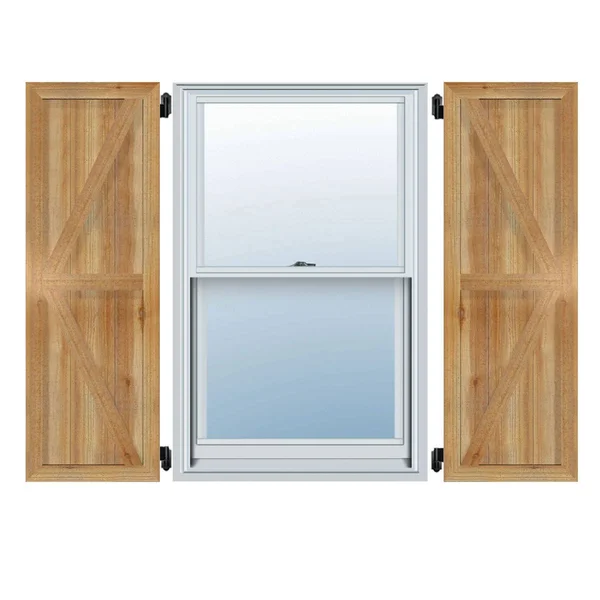 26 7/8x22W x 68x22H TimberCraft Five 5 3/8x22 Boards Framed Board-n-Batten Shutters w/Z-Bar - Rough Sawn Western Red Cedar (Per P