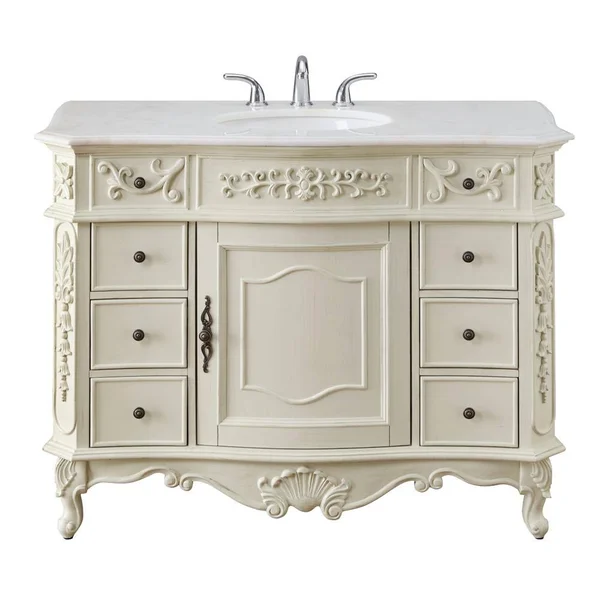 Home Decorators Collection Winslow 45 in. W x 22 in. D Bath Vanity in Antique White with Vanity Top in White Marble with White B