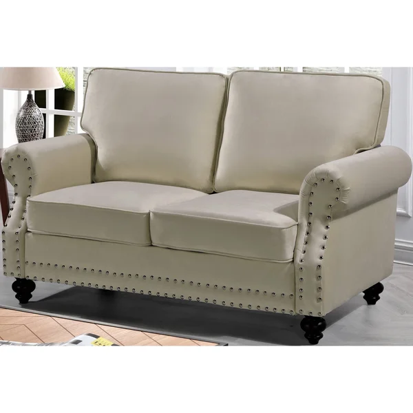 Ramos Nailhead Velvet Loveseat - Black