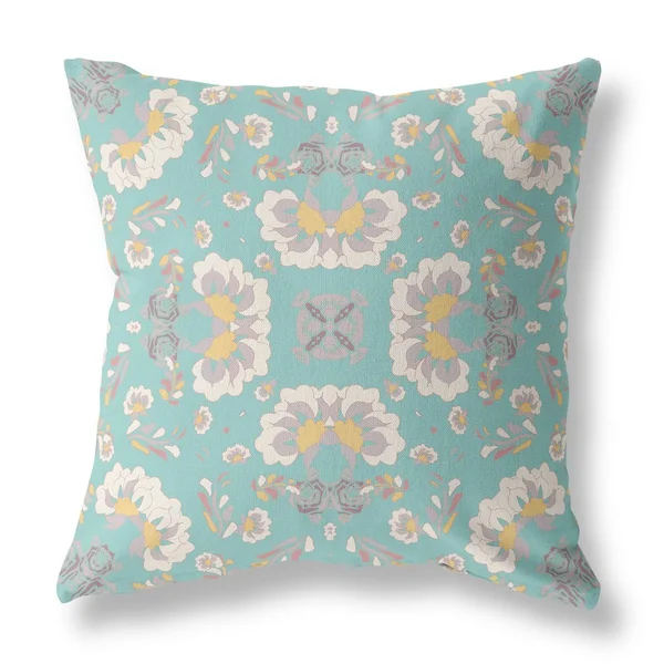 Divine Flowers Suede Blown & Closed Pillow w/ Insert in Green & White 20x22x20x22