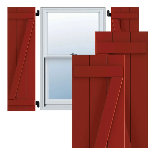 Ekena Millwork 16-1/8x22 x 69x22 True Fit PVC Three Board Joined Board and Batten Shutters w/Z-Bar, Fire Red (Per Pair)
