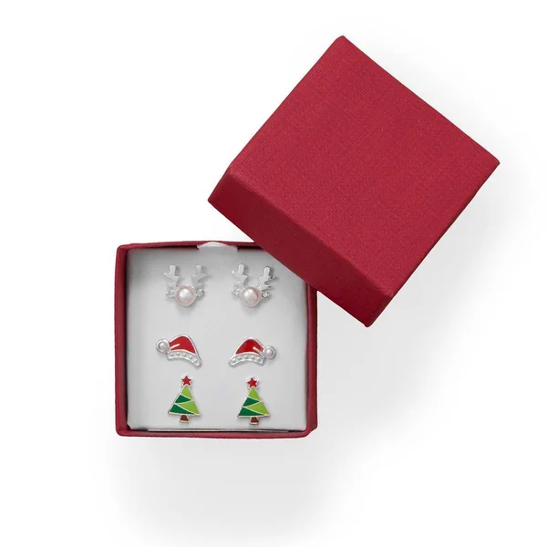 Reindeer - Santa Hat and Tree Earring Set, 9.1mm x 9.4mm