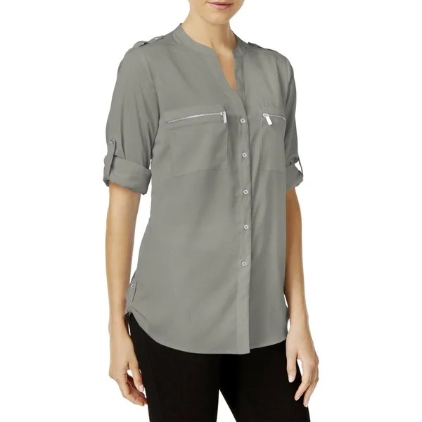 Calvin Klein Rolled-Up Sleeves Blouse, Women's, Size: Small, Tin