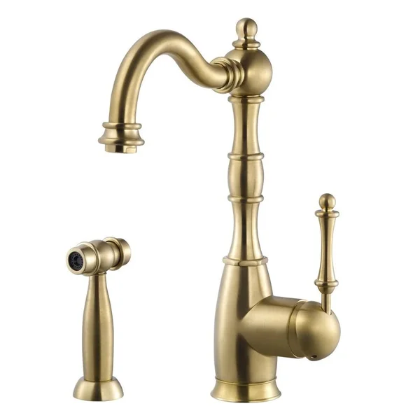 Houzer Regal Traditional Kitchen Faucet with Sidespray and CeraDox Technology, Brushed Brass (regss-181-bb)