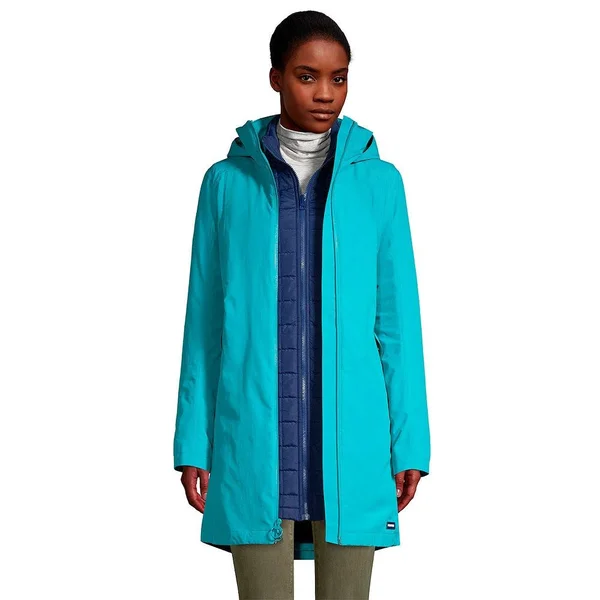 Lands& End Women's Squall 3 in 1 Waterproof Winter Long Coat with Hood