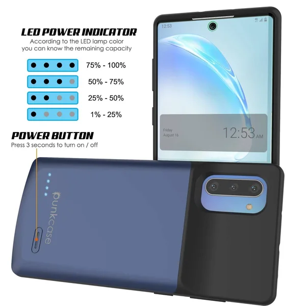 Punkcase PunkJuice Galaxy Note 10 Battery Case - 5200mAh Fast Charging Extended Power Bank w/Screen Protector, IntelSwitch, Sli