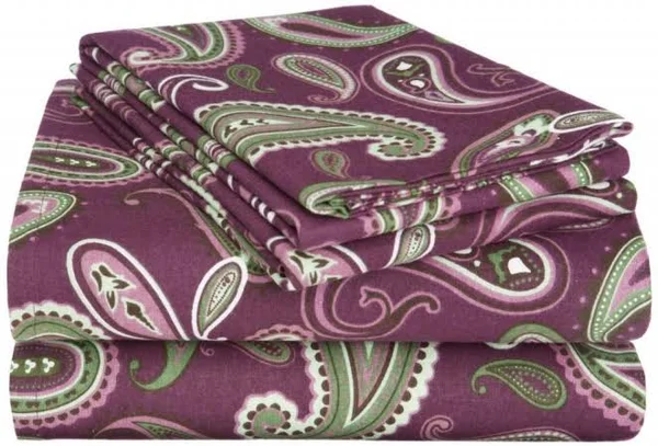 Luxor Impressions Treasures Cotton Flannel Sheet Set, Purple, Paisley, King