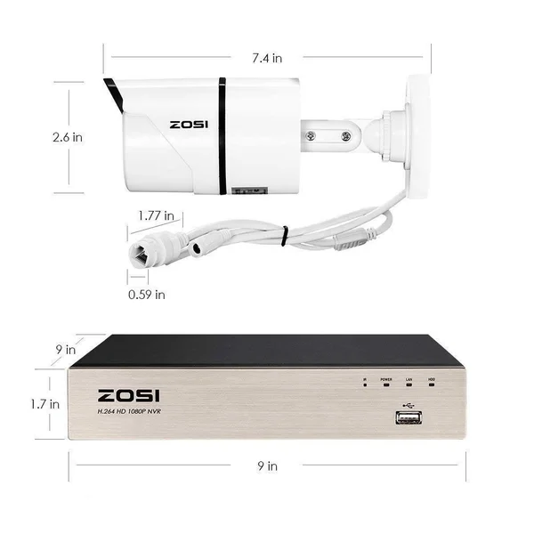 ZOSI 1080p PoE 8-Channel 1TB Hard Drive DVR Security Camera System with 4-Wired Bullet Cameras