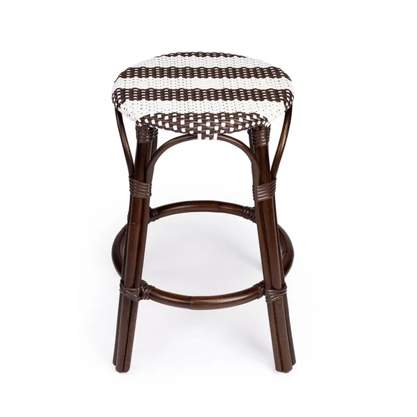 Beaumont Lane Island Living Rattan Counter Stool in Dark Brown and White - BL-4754-2013936