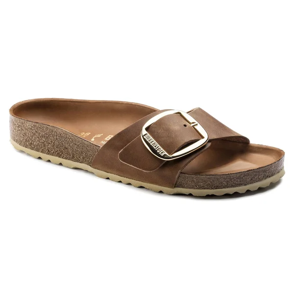 Birkenstock Madrid Big Buckle Oiled Leather Sandals - Cognac