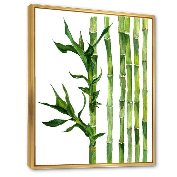Designart 'Bamboo Branches in The Forest III' Tropical Framed Canvas Wall Art Print - 16 in. Wide x 32 in. High - Gold