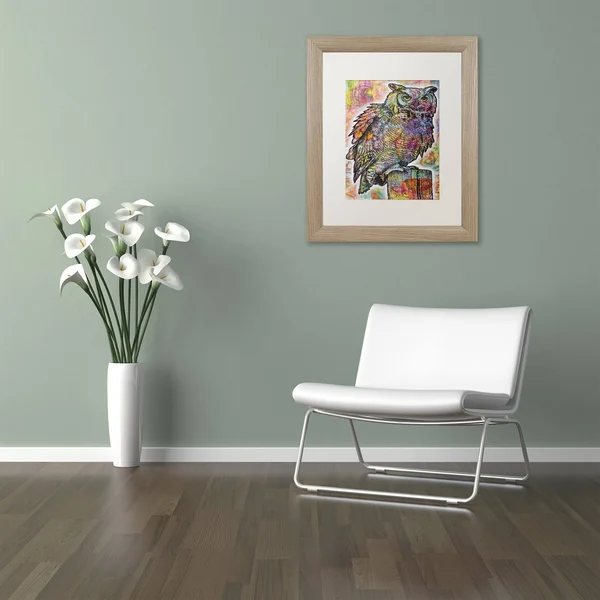 Trademark Fine Art ALI5760-T1114MF Owl Perch by Dean Russo, White Matte, Birch Frame 11x14-Inch