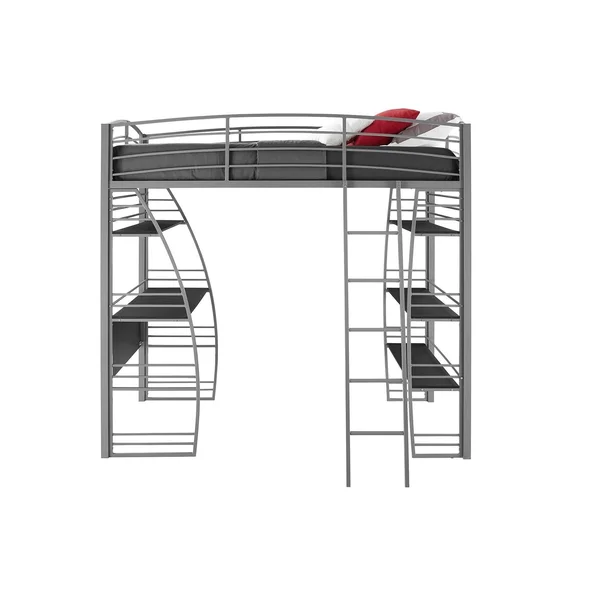 DHP Studio Metal Loft Bed with Desk and Shelves - Silver/Gray, Twin