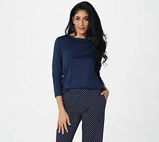 Susan Graver Essentials Butterknit Bateau Neck Long Sleeve Top, Size X-Small, Navy