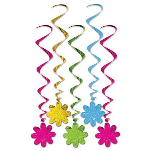 Pack of 30 Assorted Summer Flower Metallic Hanging Party Decoration Whirls 36 inch - Multi-Color