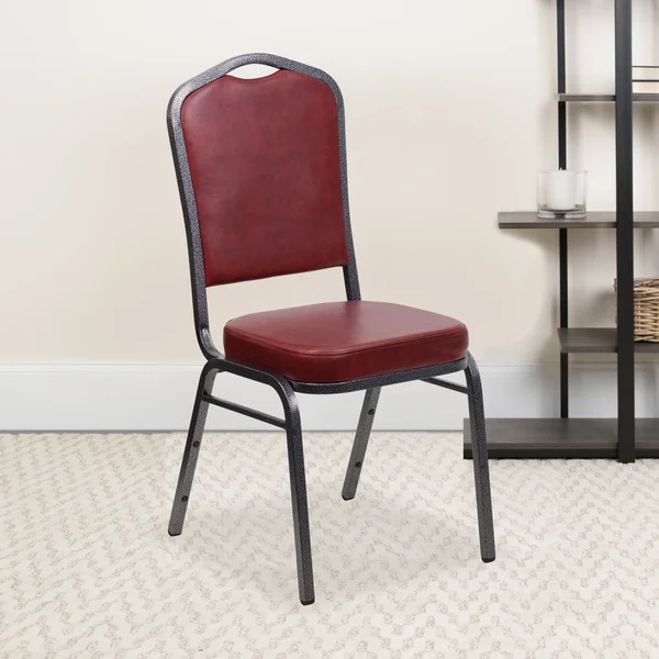 Flash Furniture Hercules Series Crown Back Stacking Banquet Chair, Burgundy Vinyl, Silver Vein