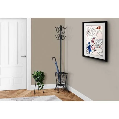 Coat Rack - 71H, Black Metal with An Umbrella Holder