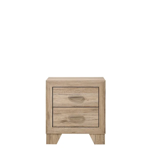Transitional Miquell Rectangular Wood Nightstand with 2 Drawers - Oak