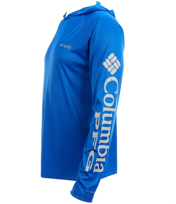 Columbia Men's PFG Terminal Tackle Hoodie - Cool Grey - Vivid Blue Logo