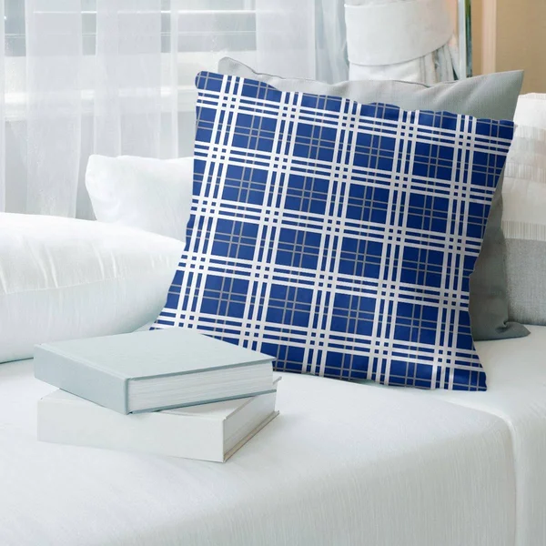 Seattle Throwback Football Luxury Plaid Accent Pillow-Faux Linen - 20 x 20 - Blue/Silver/White