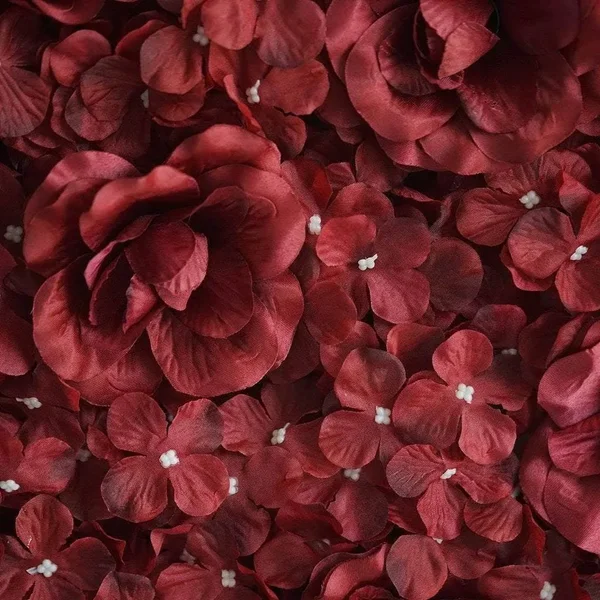 4 Pcs Silk Roses and Hydrangea Flowers Wall Backdrop Panels - Wine