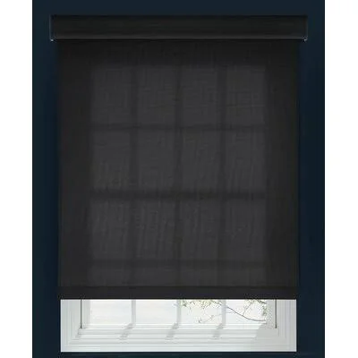 Custom Outside Mount 5% Light Filtering Roller Shade Linen Avenue Size: 30.75x22 W x 54x22 L - Color: Black