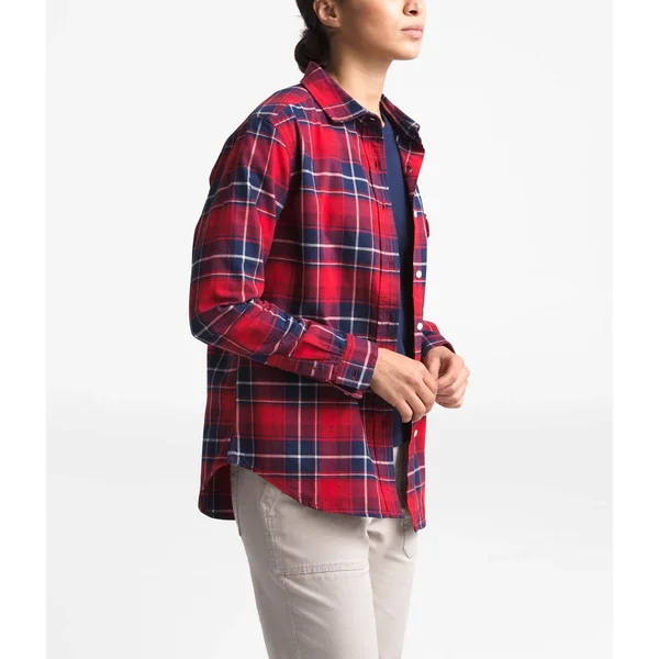 The North Face Women's Long-Sleeve Boyfriend Shirt, TNF Red Berkeley Twill Plaid, XL