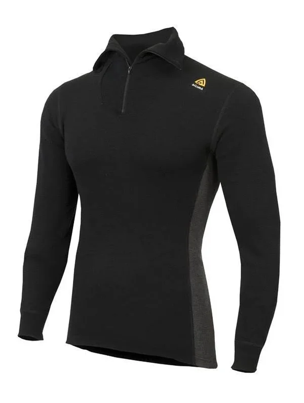 Aclima Mens WarmWool Polo with Zip Jet Black/Marengo XSmall