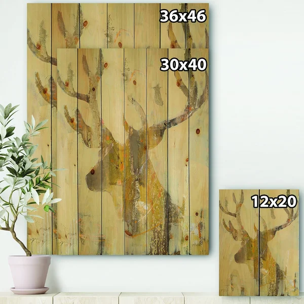 Designart 'Golden Deer II' Modern Farmhouse Print on Natural Pine Wood - Brown - 30 in. Wide x 40 in. High