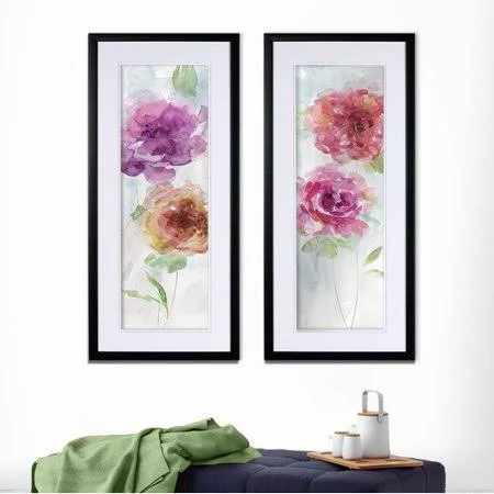 Winston Porter 'Watercolor Stems' 2 Piece Framed Acrylic Painting Print Set - Red