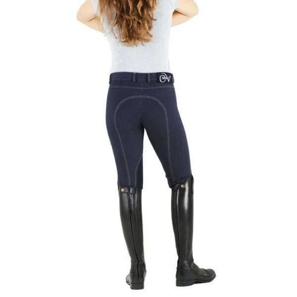 Ovation Ladies Euro Melange Zip Front Knee Patch Breeches, Black