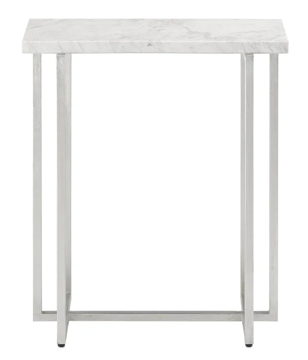 Currey Company 4000-0070 Cora Accent Table in Silver Leaf-White